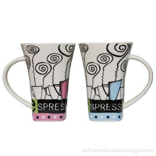 Ceramic V-shaped Mugs with 12cm Height, Available in Various Designs, Made of Stoneware/Porcelain